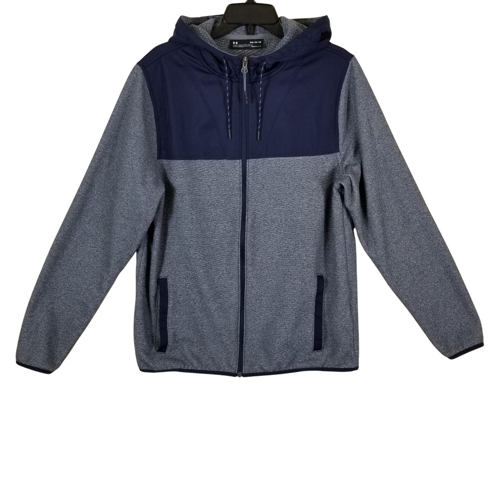Under Armour ColdGear Men Medium Full Zip Hoodie Blue Heathered Jacket Loose Fit